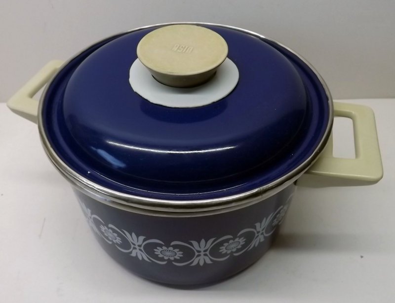 Kochtopf Asta Emaille Blau Muster Weiß Topf Deckel Kochen Küche