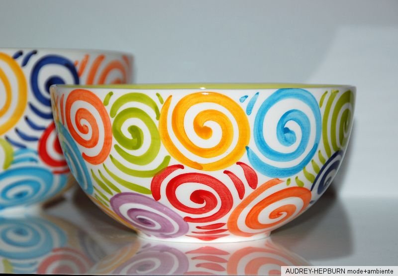 MEDITERRANES GESCHIRR SCHÜSSEL rund 21 cm SPIRALE GRÜN BASSANO KERAMIK