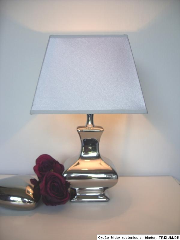 kleine Tischleuchte Tisch Lampe Leuchte 34 cm silber hellgrau Shabby