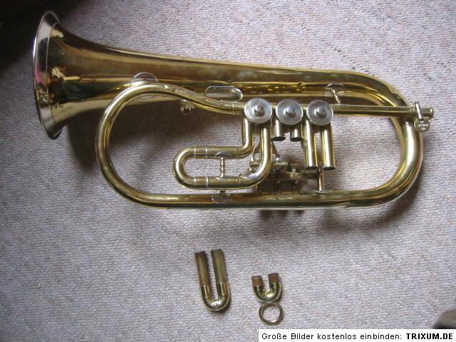   old rotary Bb (?) Flugelhorn Josef Lidl Brno garland  