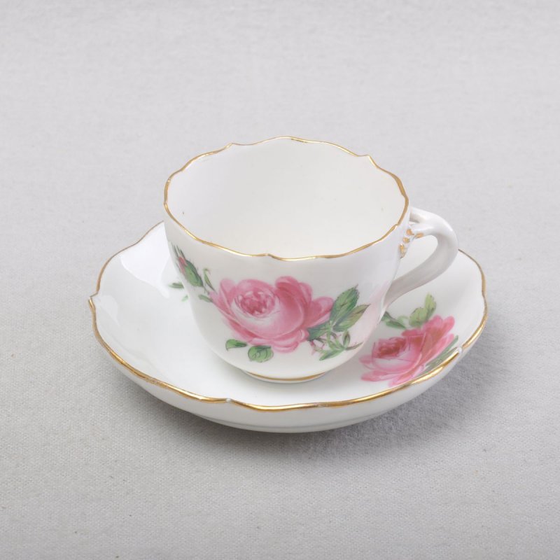 Meissen Tasse mit Untertasse Mokkatasse Espressotasse gelbe Rose 1.Wahl Goldrand