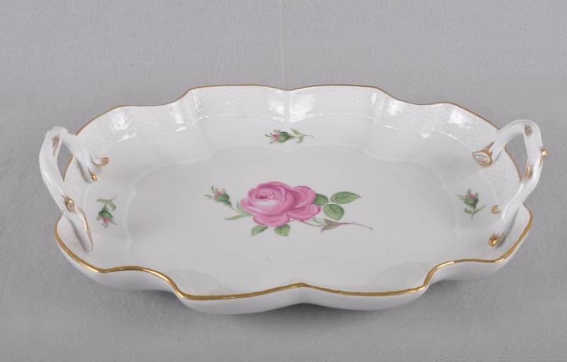 Meissen rote Rose, großes Henkel / Servier Tablett, 32 cm, Ozier