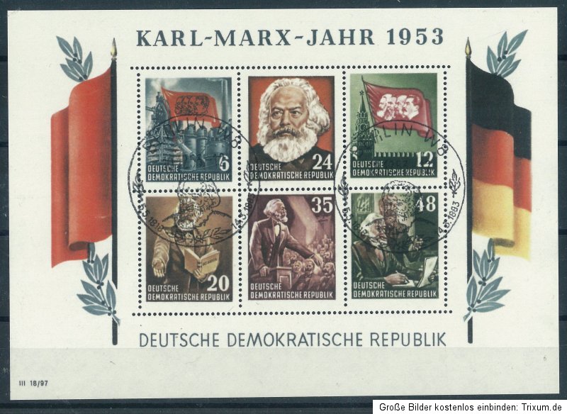 DDR 1953   BLOCK KARL MARX JAHR MI NR 8A GEZÄHNT   GESTEMPELT   SIEHE