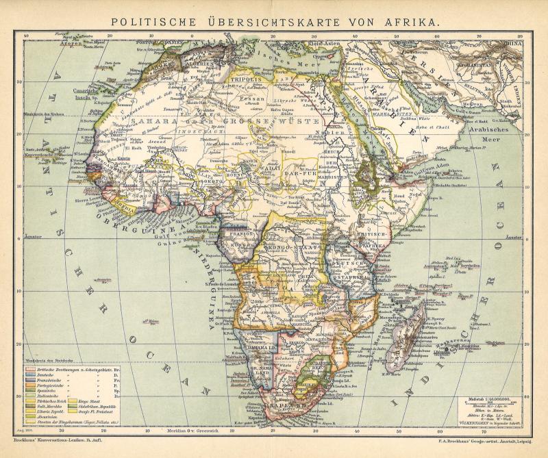 B14 Politische Übersichtskarte von Europa Alte Landkarte 1898 Politik
