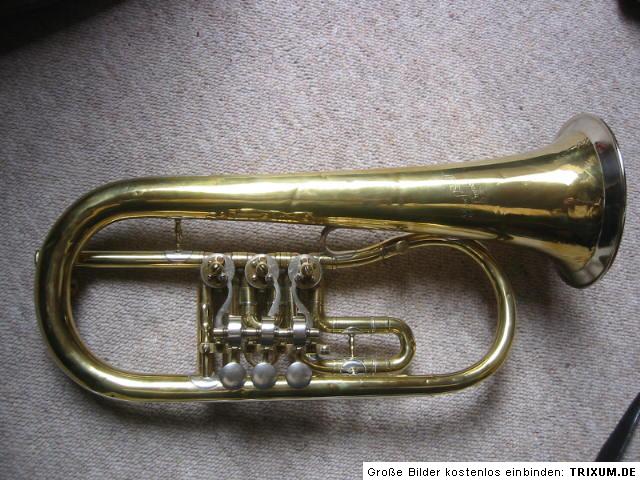   old rotary Bb (?) Flugelhorn Josef Lidl Brno garland  