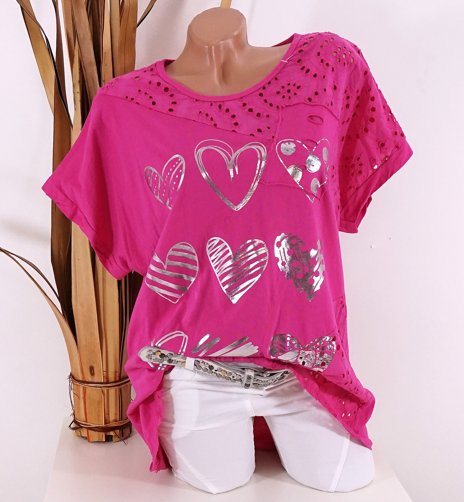 Made in Italy pink Shirt mit Lockstickerei Spitze vintage Herz