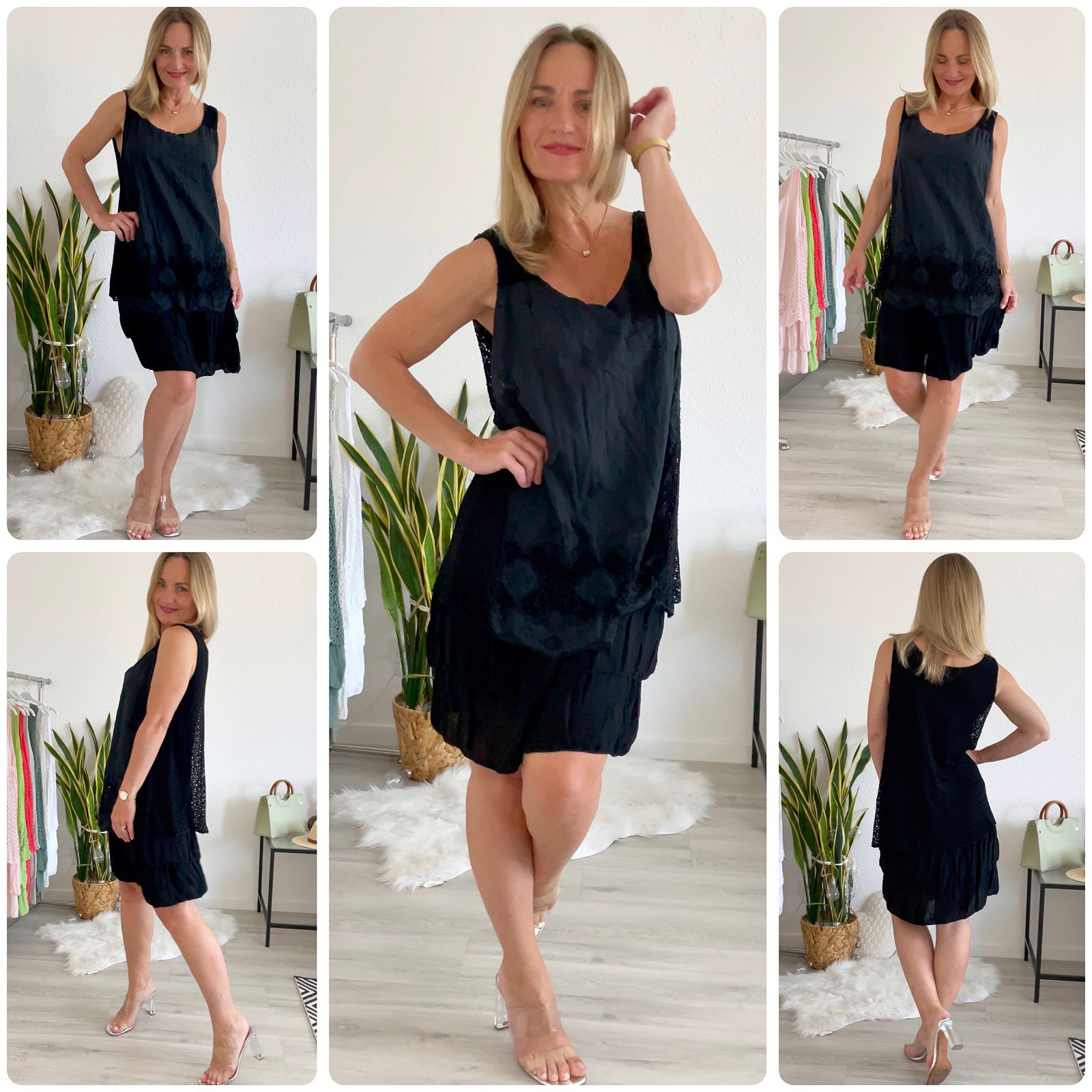 Damen Kleid schwarz Spitze Ibiza Kleid 36 bis 42