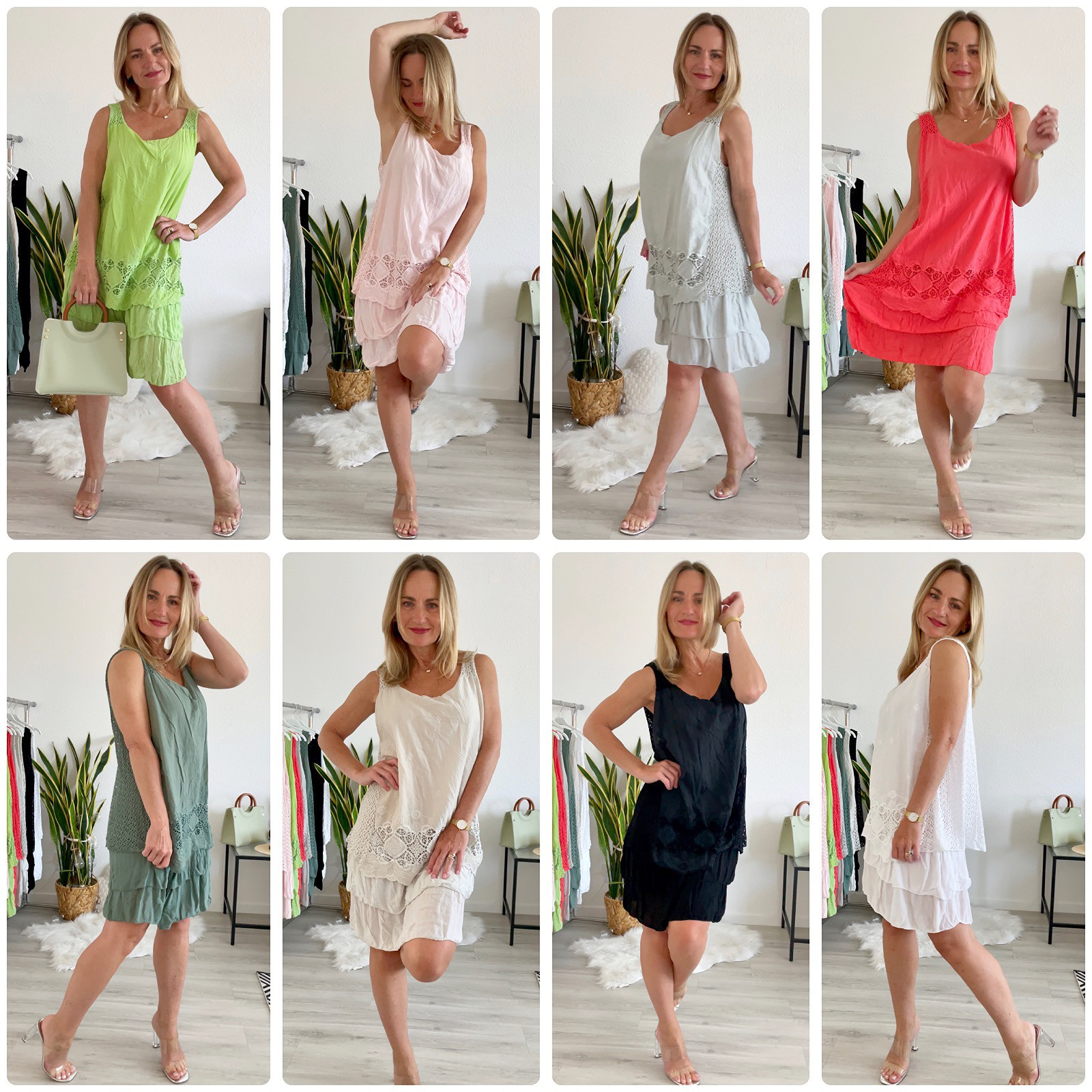 Damen Italienischs Ibiza Kleid mit Spitze new collection Made in Italy