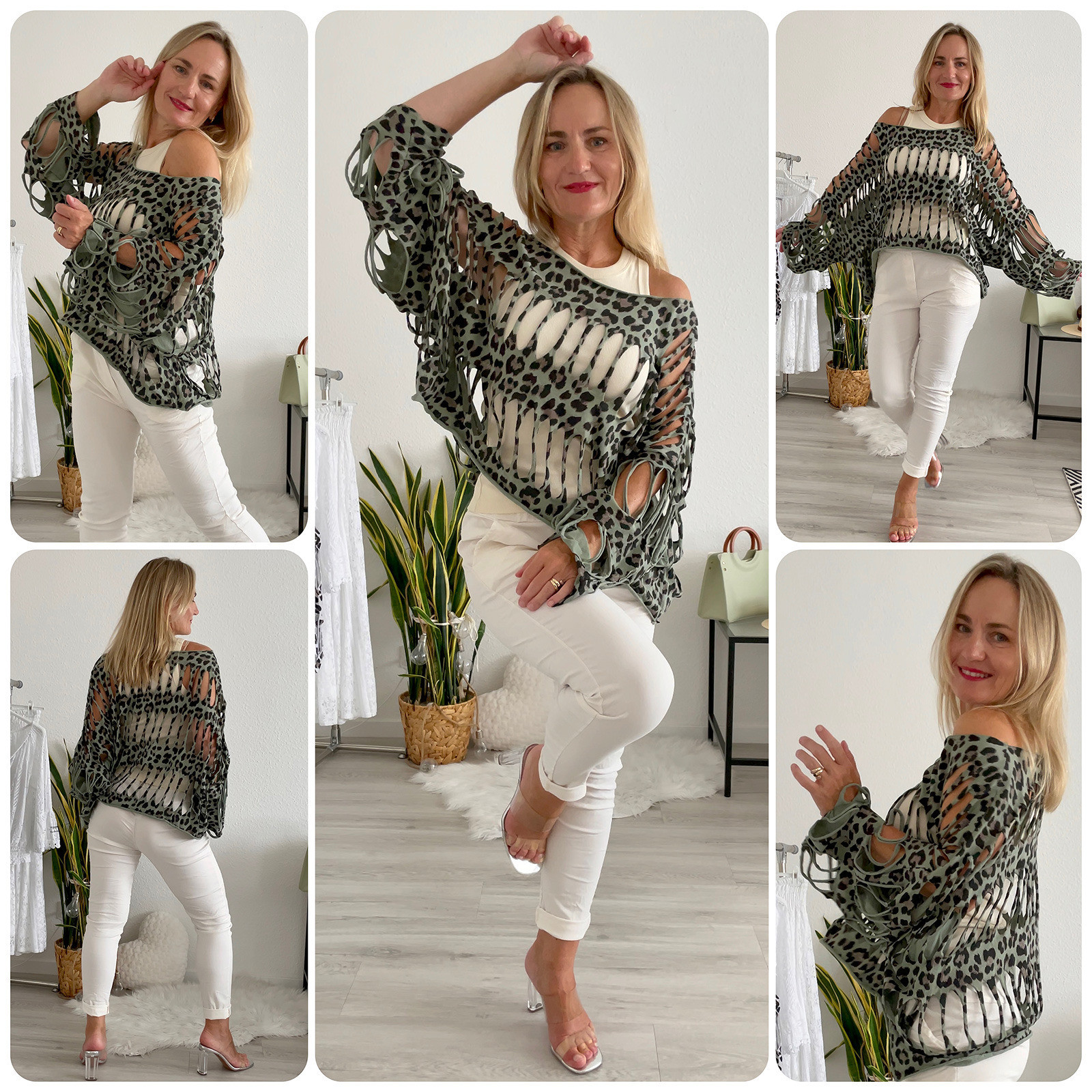 italienischer Mode Damen Pullover cut out Poncho leo online kaufen