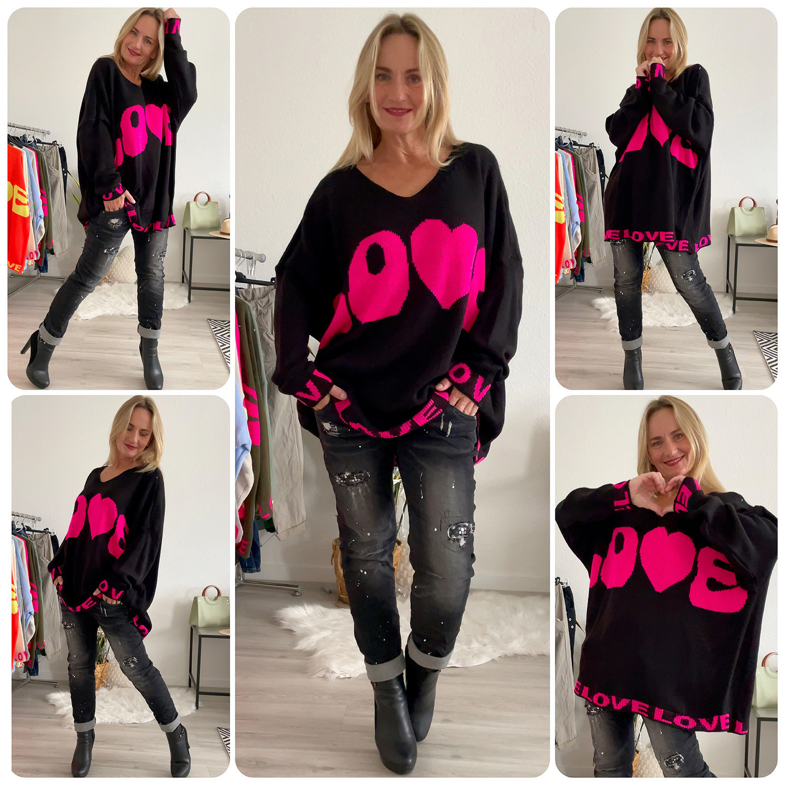 new collection italienischer Strickpullover damen Love Neon oversize