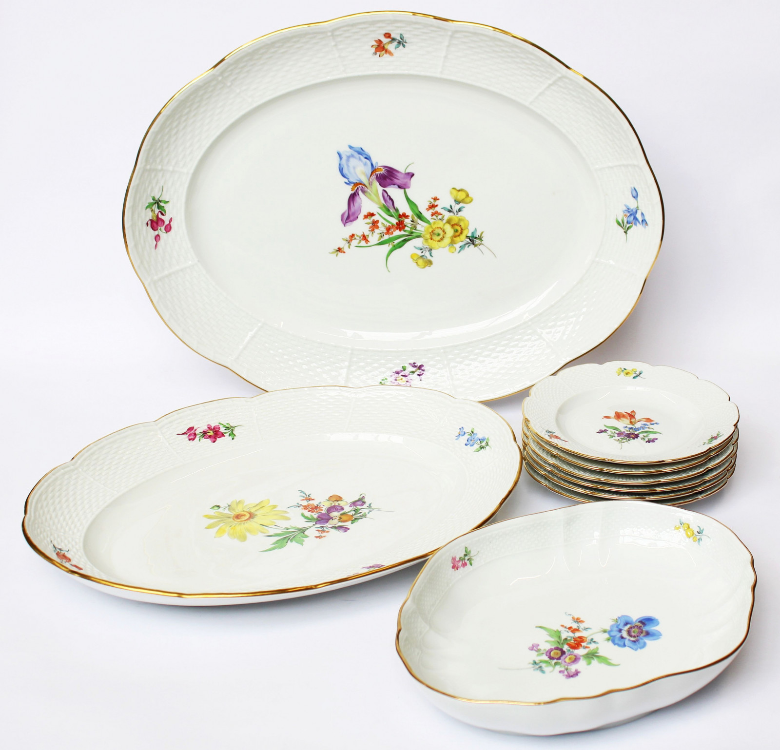 Meissen Essservice Tafelservice 32 Teile 6 Personen Bunte Blume Osierrand 2.Wahl